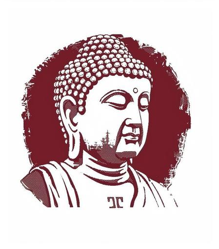 vector style image of a Buddha, Stencil-cut, Outlined, Sticker Style graphics. Buddhist symbolism and philosophy, balanced geometric design, mystical, Magical elements, Exudes Love and Compassion, Dimensional and Vibrant. --ar 15:17 --chaos 55 --s 250 --v 6.0