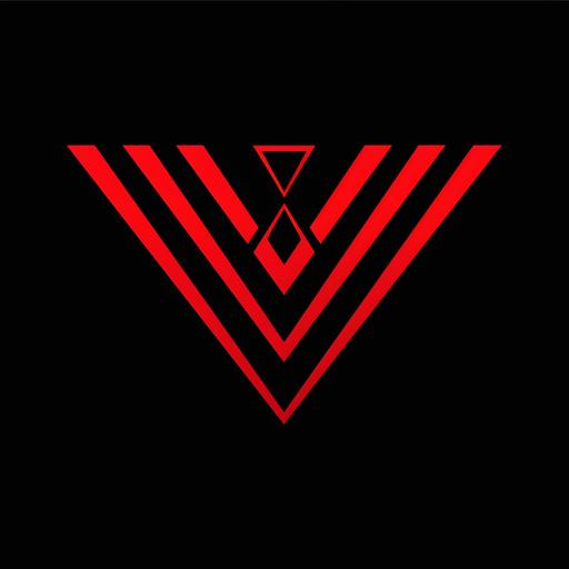 vector symmetrical geometric v graphic design logo, one color red, black background, v6.0