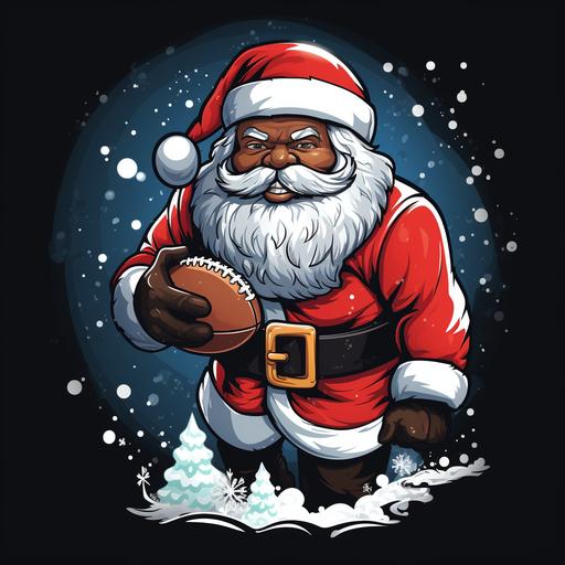 vector tshirt design black santa clause holding a american football in snow cartoon look vector effect 4k 3d colorfu