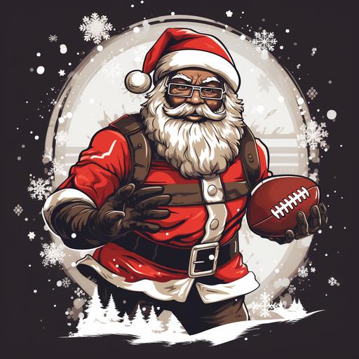 vector tshirt design black santa clause holding a american football in snow cartoon look vector effect 4k 3d colorfu