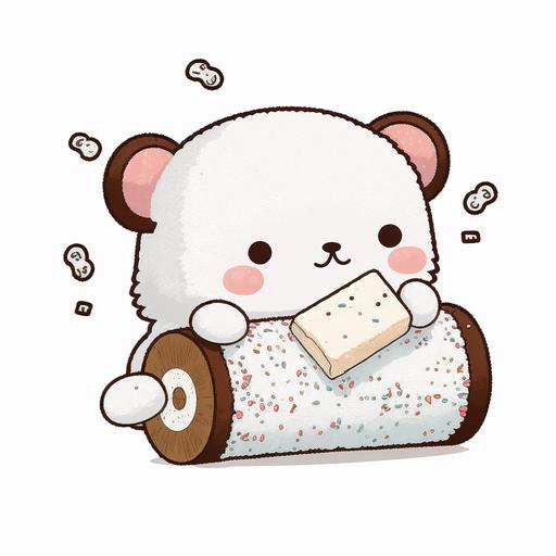 vector white background cute white teddy bear eating a spam musubi