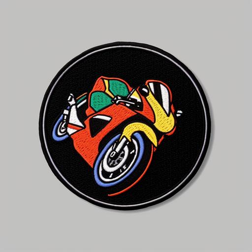 vector woven patch motorsport, brand logo, superbike idea, 5 colours only, block colours, vector --q 2 --s 250 --v 5.1