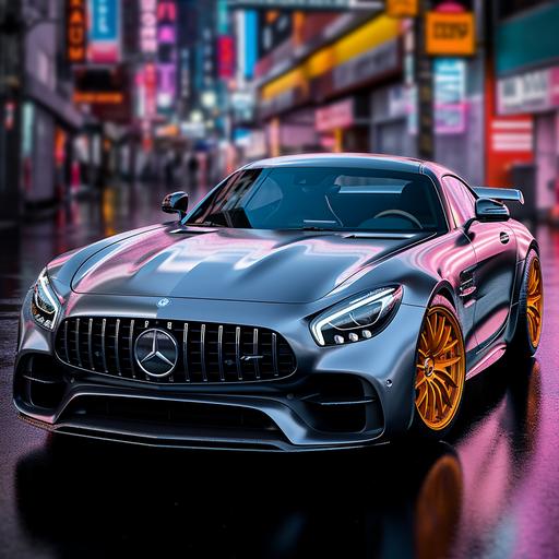 , vehicle driving through the streets of Tokyo, neon Japanese signs blurred in background, focus on vehicle, 8K, HD, super detailed, ultra realistic, high contrast, natural light, global illumination, –testp --s 750