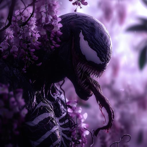 venom, wisteria, flowers, peace, marvel, symbiote, 4k, cinematic, --v 6.0