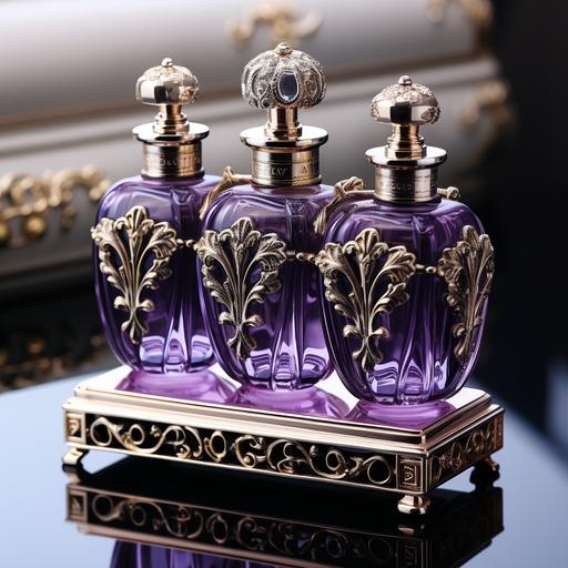 versace perfume bottles minimalist Versailles , silver overlay purple glass --s 500