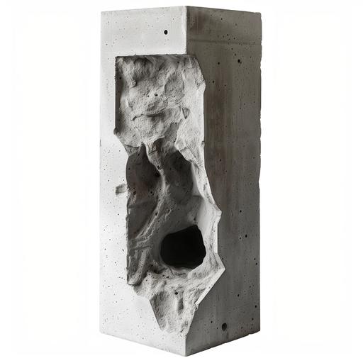 vertical concrete column block with a cave inside. white background --v 6.0
