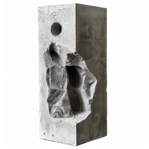 vertical concrete column block with a cave inside. white background