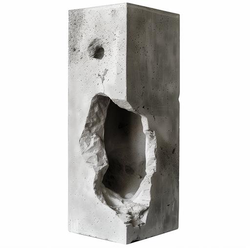 vertical concrete column block with a cave inside. white background --v 6.0