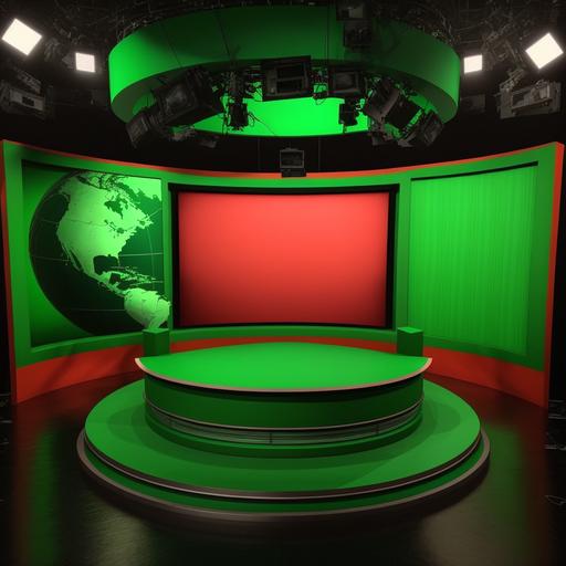 very big green screen tv studio ,theater red curtains font --v 4