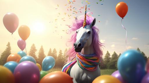very happy and funny birthday unicorn--v 5.2 --ar 16:9