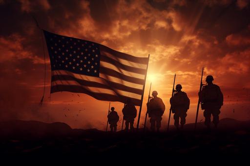 veterans day flag silhouettes, in the style of massurrealism, photo-realistic hyperbole --ar 3:2