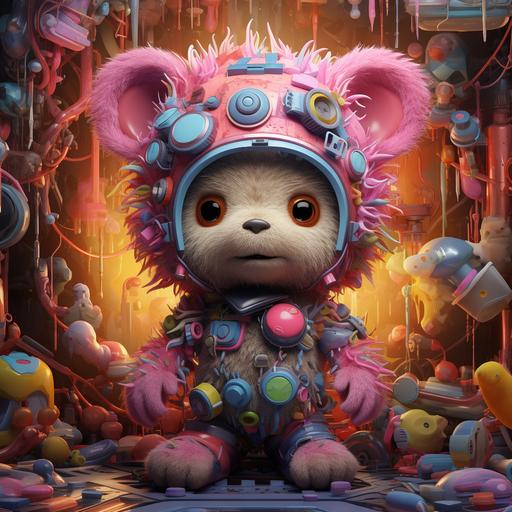 vibrant dazzling detailed brilliant complex runepunk kawaii Teddy bear hot vs cold:: ultra-HD 2.5D , playful use of texture