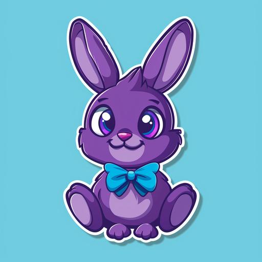 vibrant purple bunny with blue bowtie cartoon style sticker on royal blue background