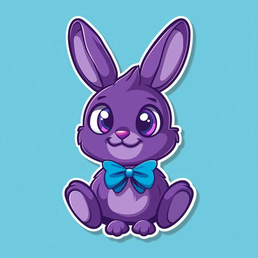 vibrant purple bunny with blue bowtie cartoon style sticker on royal blue background --v 6.0