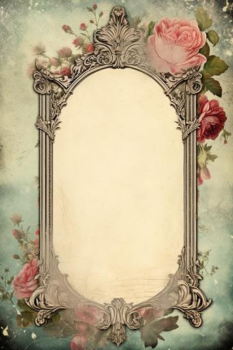 victorian mirror with flower on ancient paper for digital junk journal --ar 2:3 --v 5.2
