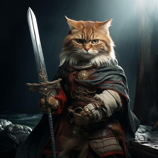viking cat posing with sword