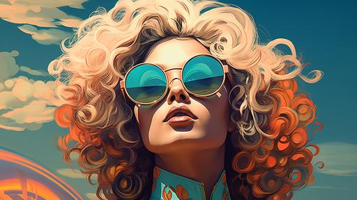 vinicunca wearing sunglasses, futuristic boho hippie vibe in the style of art nouveau, by Tim Burton --ar 16:9 --v 5.2