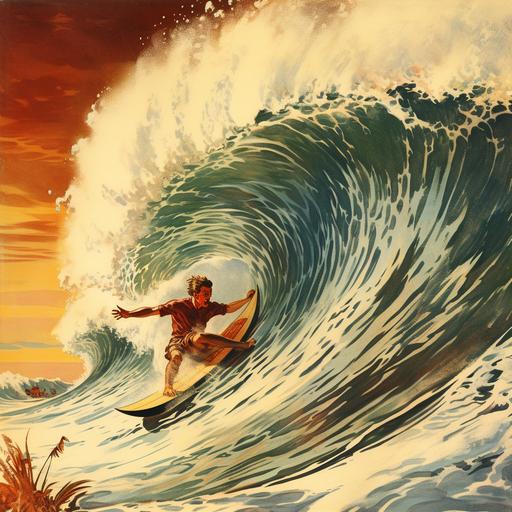 vintage Hawaii surfing postcard