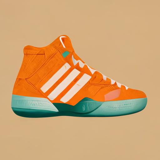 vintage adidas basketball shoes complementary colours in vector art, minimal, dramatic light, symmetrical , unreal render --uplight
