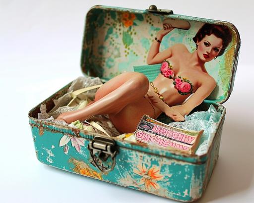 vintage bento Box filled with pin ups and the the sweetest sins of marbled love--s 600 --c 30 --ar 10:8 --v 6.0