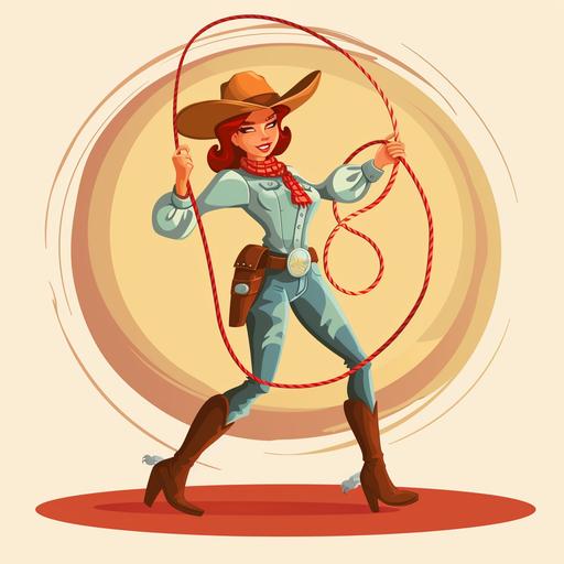 vintage cartoon cowgirl with a lasso vector --v 6.0 --s 50
