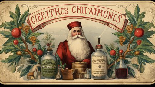 vintage christmas apothecary vintage label --ar 16:9
