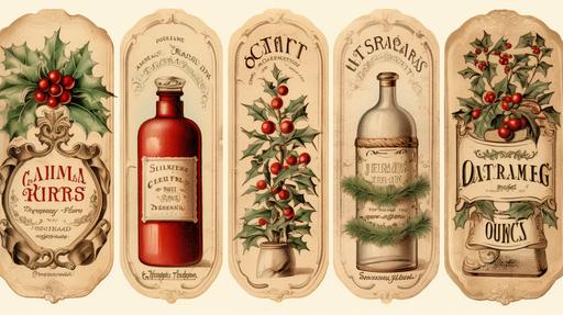 vintage christmas apothecary vintage labels --ar 16:9