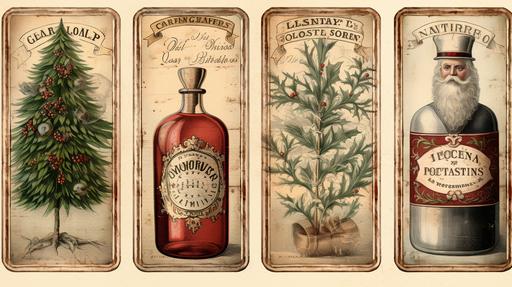 vintage christmas apothecary vintage labels --ar 16:9