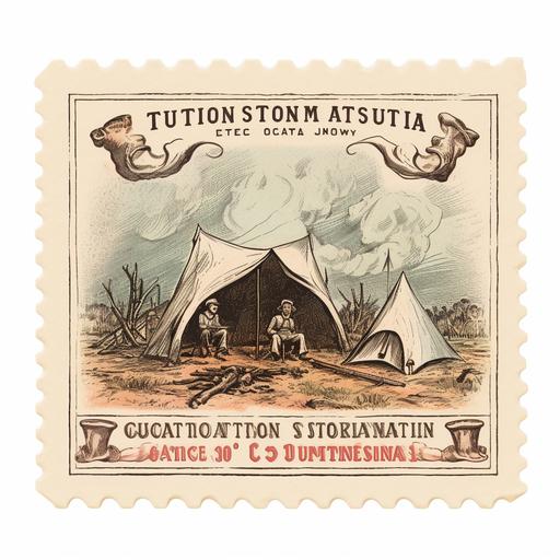 vintage commemorative stamp, tucson civil war centennial, mustachios, muttonchop burns, yeeha, postmark, scribbles