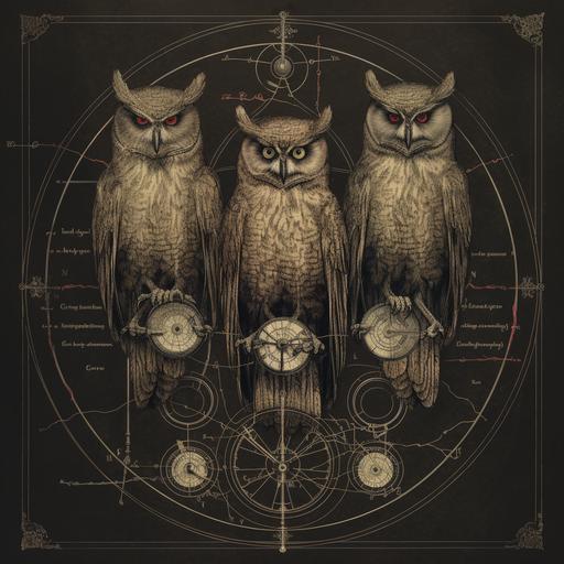 vintage dark magic owls artwork diagram