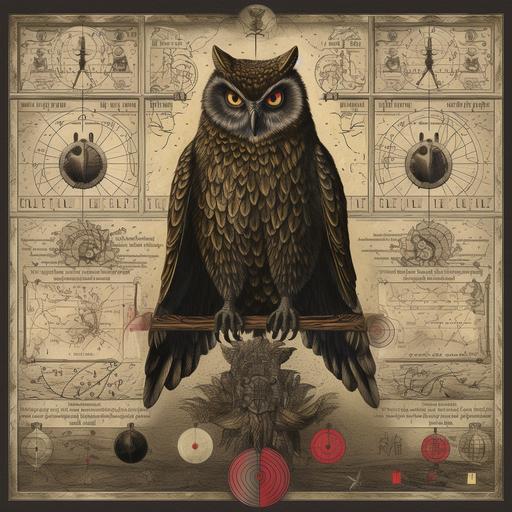 vintage dark magic owls artwork diagram