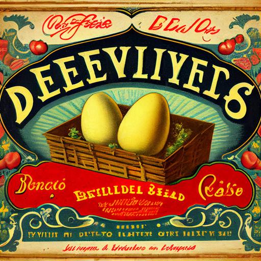vintage deviled eggs crate label, highly detailed --upbeta --v 4