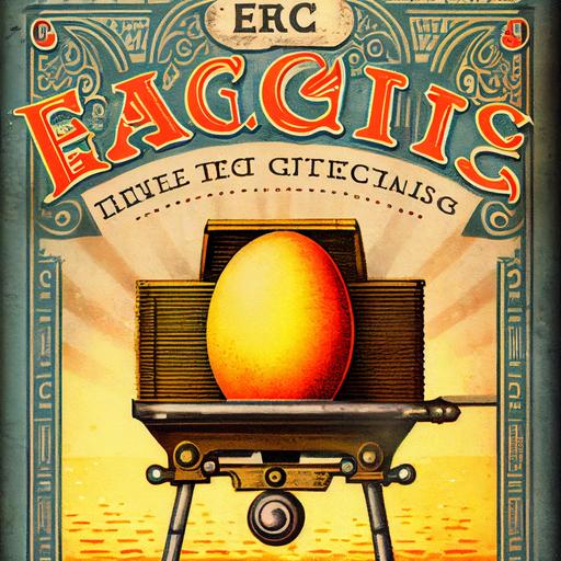 vintage egg making machine crate label, highly detailed --upbeta --v 4