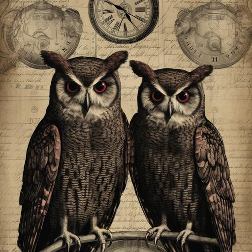 vintage gothic dark art owls diagram artwork