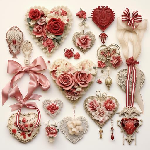 vintage hearts and roses, ribbons, decorations