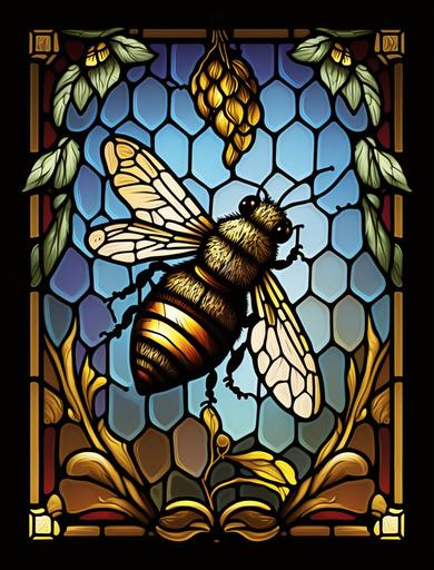 vintage honey bee themed design in stained glass in vivid colors --ar 3:4