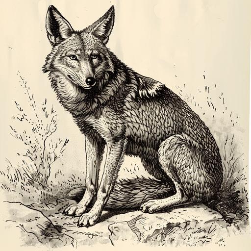 vintage illustration, 1700s, 1800s, coyote, black ink