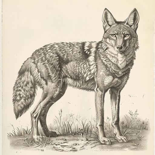 vintage illustration, 1700s, coyote, black ink, hand drawn