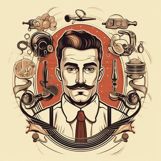 vintage, illustration, classic, barber shop, male barber, simple, line work, vector, character design