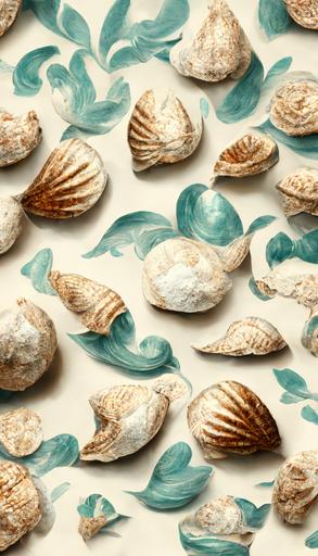 vintage sea shells, aqua  background wallpaper --ar 9:16