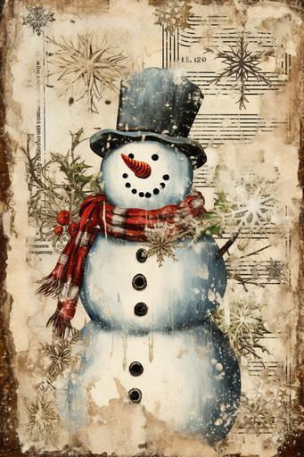 vintage snowman digital junk journal page --ar 2:3