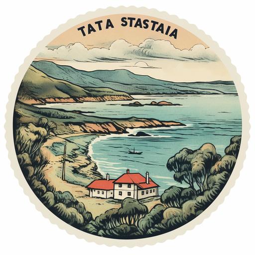 vintage stamp, circle, tasmania coast