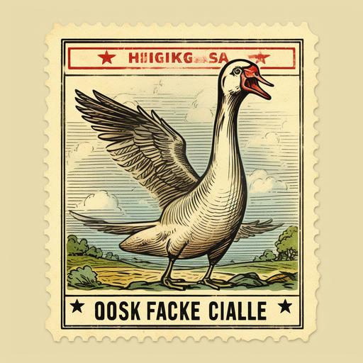 vintage stamp, goose honking, cartoon