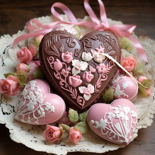 vintage, valentine chocolates, hearts, roses, ribbons