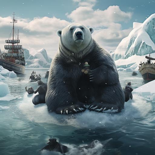 create the scenario the north pole bear chat with the penquin on the big ice sheet which float in the deep ocean.
