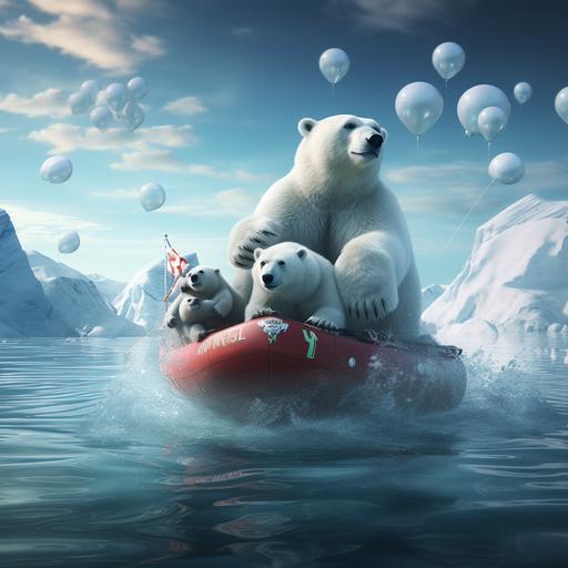 create the scenario the north pole bear chat with the south pole penquin on the ice sheet floating on the ocean.