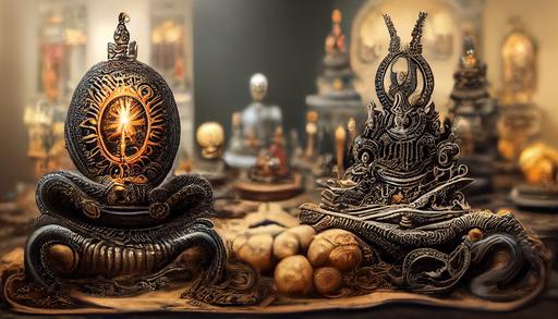 visualize the most opposite of all that is to come in style of giger::2 , initiation, enlightenment mind, state of joy, five wisdoms, mahayana, mahamudra, karma, clarity, theravada, shunyata, mandala, mantra, nature of mind, phowa, black cloak, black crown, shine, shri devi, stupa, sutra, tulku, dukar, yidam::2 buddha families and buddhatats show shape:: The Dharma Wheel, The Eternal Knot, Two Golden Fishes, The Parasol, The Vajra, The Vase, Lotus Flower, A White Shell, Banner of Victory, Bodhi Tree, Eyes of Wisdom, The All-Seeing Eye of Buddha, The Wheel of Teaching:: , petals::-2 , Dorje,   compassion, empathy, love, for the best of all beings, diamond mind, right speech, right thoughts, right action. selfless, egoless, teaching, joy, laughter, resting in oneself::1 HYPER REALISM, 3D RENDER, SUPER RESOLUTION, insanely detailed and intricate, hypermaximalist, hyper realistic, ultra-realistic, HD Octane Render, 3d, 4k post-production, super detailed, masterpiece, photorealistic :: 4k,Wide View Perspective, Depth of field, High Detail, Intricate, hypermaximalist :: WIDE FIELD OF VIEW, high level of detail, high level of clarity, ultra-detailed ,Ultra realistic, intricate detail, contrast, Translucent :: Cinematic, Color Grading, Ultra-HD, AMOLED, super detailed, no blur, no deap of field, masterpiece, photorealistic,Shades ,HYPER REALISM, 3D RENDER, SUPER RESOLUTION, insanely detailed  and intricate, hypermaximalist, hyper realistic, ultra-realistic, HD, 3d, VFX,LIGHT PARTICLES, MOONLIGHT BEAM PARTICLES,SNOW PARTICLES, GLOBAL ILLUMINATION, INDIRECT ILLUMINATION, 3D RENDER, LIGHT BEAM SIMULATION, SHADOW SIMULATION, DARK PALETTE, POST-PRODUCTION UNREAL 5 ENGINE RENDER, RAY TRACING, DE-NOISE --ar 16:09 --chaos 0  --s 20000 --upbeta --q 2