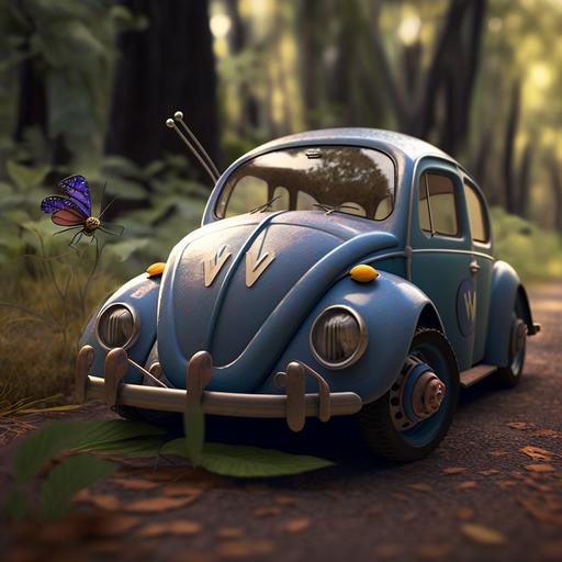 volkswagen beetle, cartoon style, pixar, 3D, depth of field