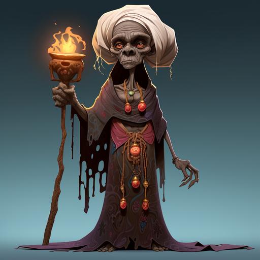 voodoo priestess, old woman, caricature, cartoon character, full body, d&d style, niji5