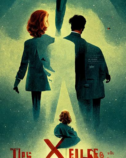 movie poster for the tv show the X-Files in the style of Norman Rockwell starring Gillian Anderson and David Duchovny --ar 4:5